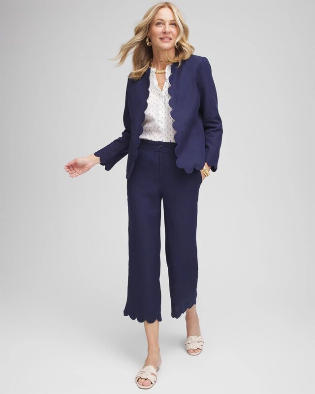 Linen Scallop Hem Crop Pants - image 2